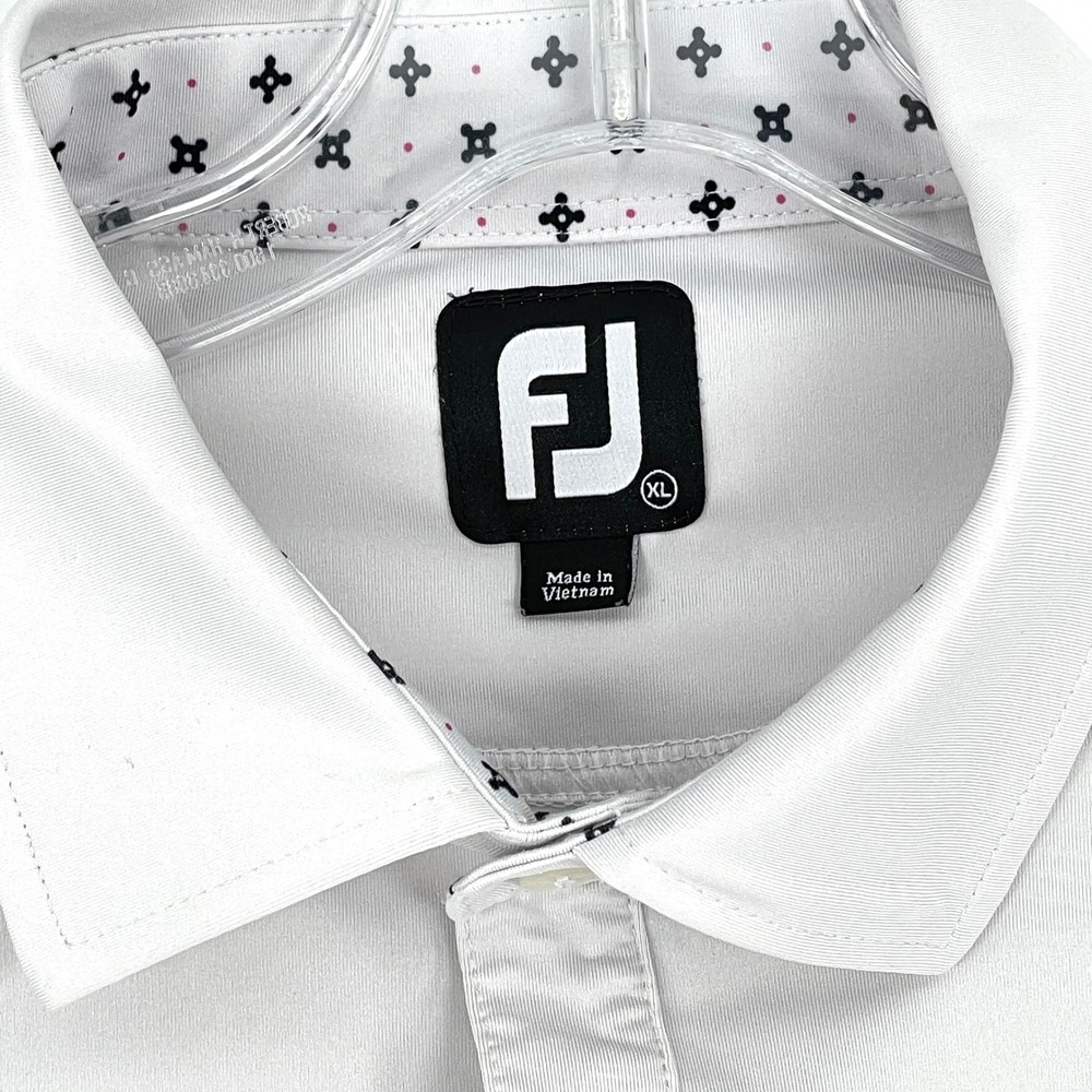 FootJoy Mens XL White Geometric Print Short Sleeve Golf‎ Polo Shirt 88112S-L SA2 - Picture 3 of 9